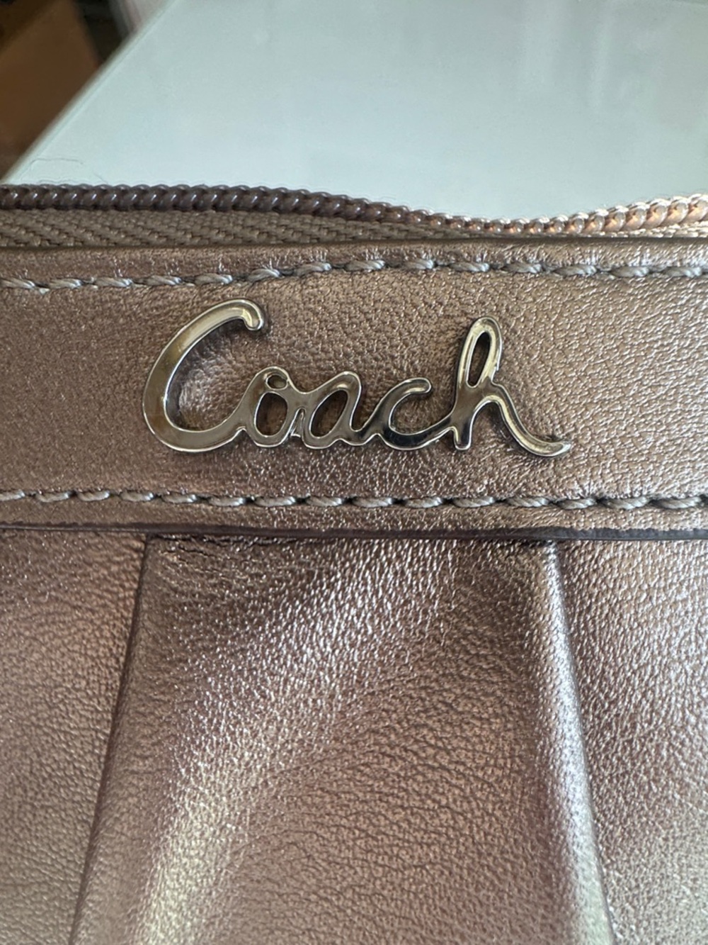 Coach Metallic Bronze Leather Wristlet Clutch - Picture 3 of 11